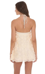 Satin Trim Floral Halter Dress in Ivory