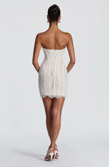 French Lace Corset Strapless Mini Dress | Luxury Elegant Lace-Up Waist-Cinching Slimming Dress