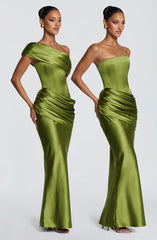 Asymmetric Draped Off Shoulder Maxi Dress