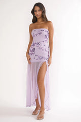Jezra Strapless Sequin Embellished Maxi Dress Purple