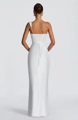 Off-Shoulder/One-Shoulder Satin Corset Waist Mermaid Wedding Dress