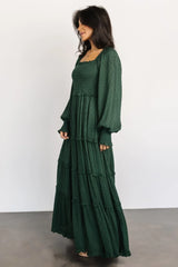 Amanda Smocked Dotted Maxi Dress | Evergreen