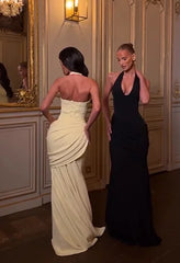 Halter Deep V Ruched Mermaid Maxi Dress | French Elegant Formal Evening Gown