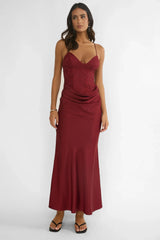 Faelis Draped Waist Maxi Dress Wine