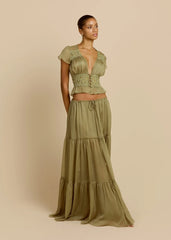「Olive Green Lace Trim Set - French Romantic Two-Piece Set」