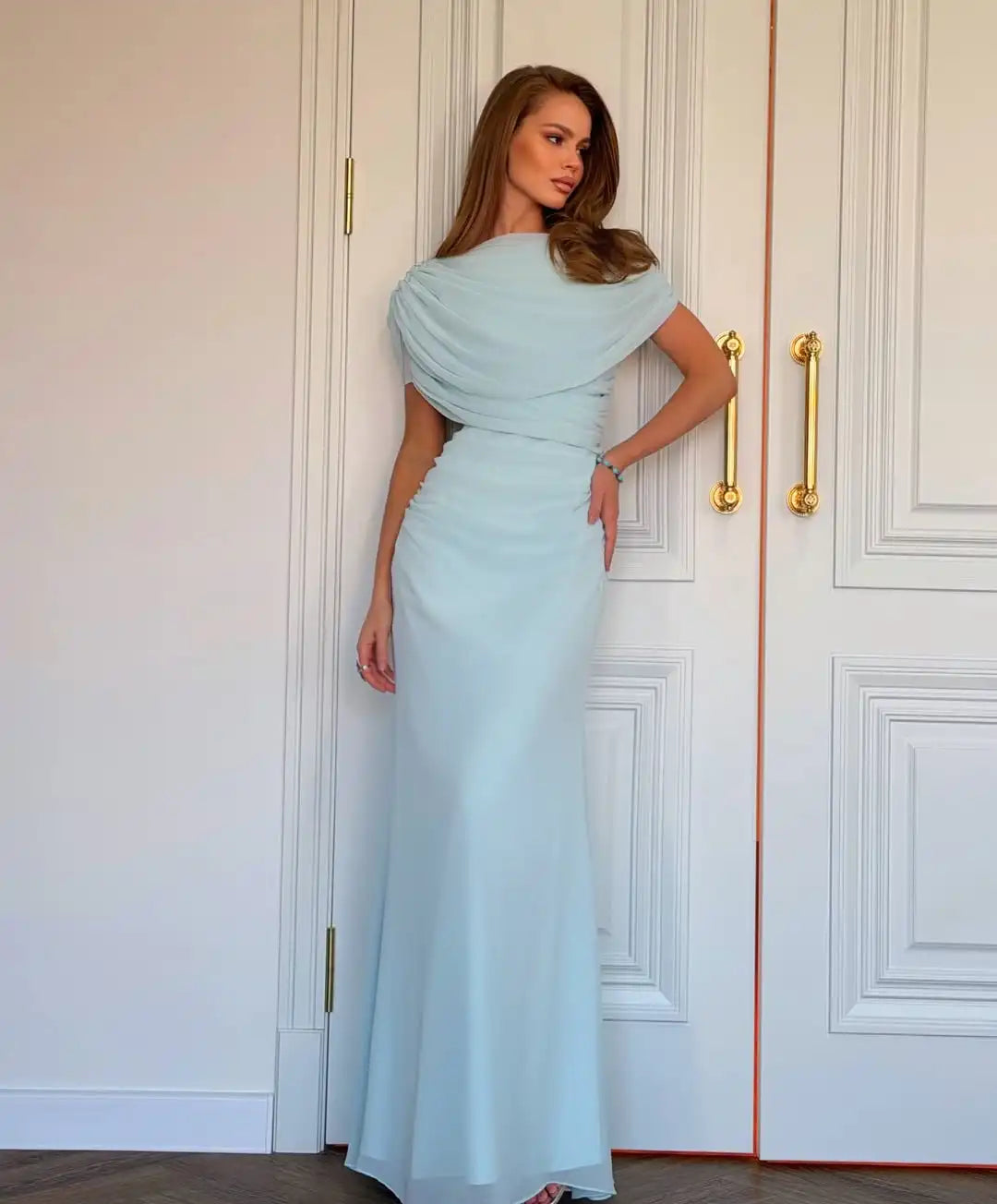 Asymmetrical Draped Ruched Mermaid Evening Gown