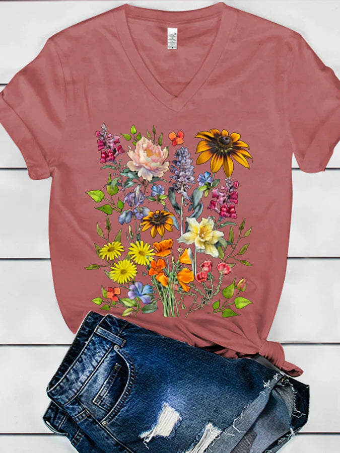 Wildflower Print Women's V-neck T-shirt
