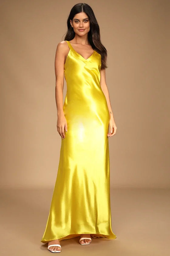 Multi-Color Satin V Neck Crisscross Backless Mermaid Maxi Dress