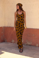 Caramel Polka Dot Cami Mermaid Maxi Dress