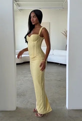 French Luxury Yellow Corset Lace Mermaid Maxi Two-Piece Set