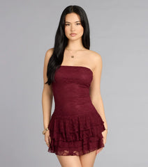 Flirt First Strapless Lace Tiered Mini Dress