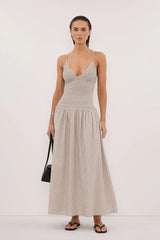 Spaghetti Strap Open-Back Gingham Flare