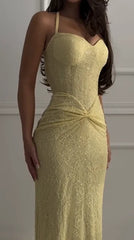 Sequin Lace Halter Twist Waist Mermaid Gown