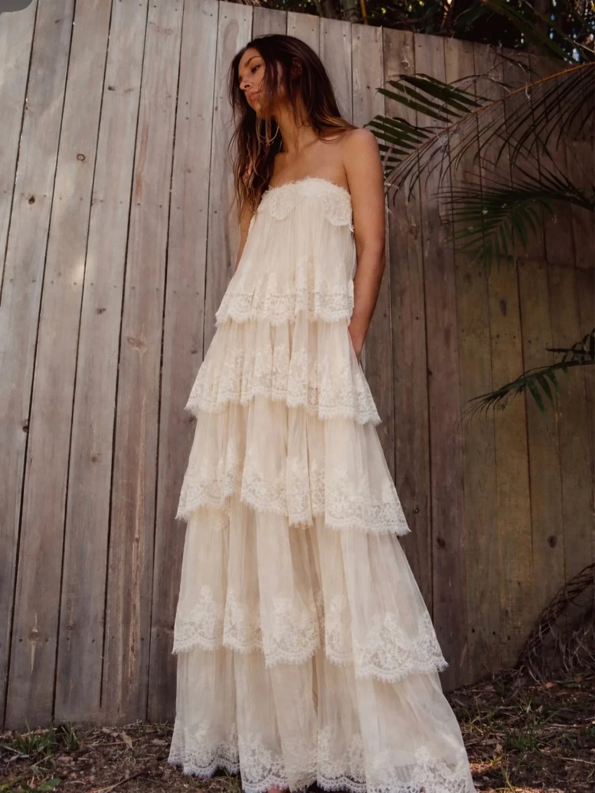Tiered Lace Open-Back Spaghetti Strap Maxi Dress
