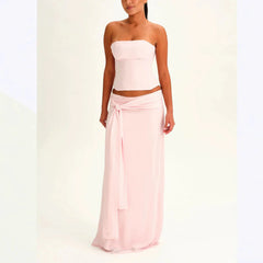Strapless Corset Top & Tie-Front Maxi Skirt Set