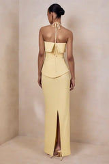 Halter Tie Flounce Waisted Slit Maxi Dress Set