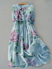 Women's Vintage Botanical Floral Design Print Lace-Up Dress