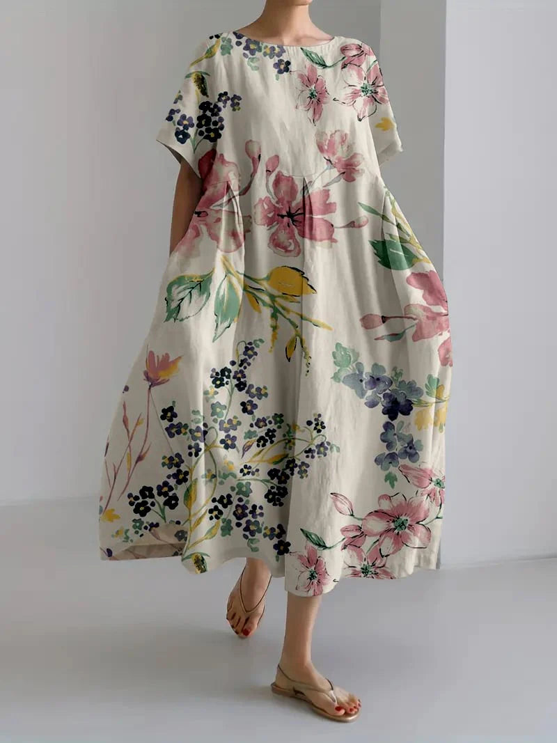 Ladies Botanical Floral Design Casual Loose Dress