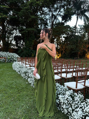 Halter Neck 3D Flower Tiered Ruffle Chiffon Maxi Gown