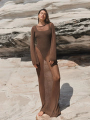 Sheer Knit Long Sleeve Maxi Dress