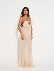 3D Flower Applique Sheer Mesh Maxi Dress