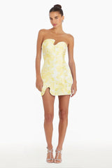 Textured Floral Mini Dress in Yellow