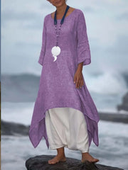 Vintage Asymmetric 3/4 Sleeve Crew Neck Plus Size Dress