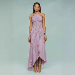 Chiffon Dress Women's Ruffled Pleated Design Slimming Midi Dress