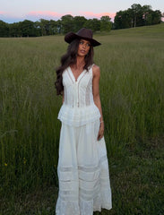 Lace Insert V-Neck Sleeveless Maxi Dress