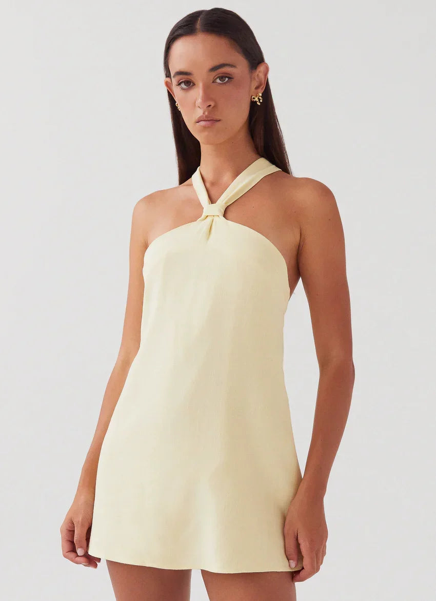 Keira Linen Micro Mini Dress - Lemon