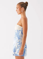 Denby Strapless Mini Dress - Blue Floral Print