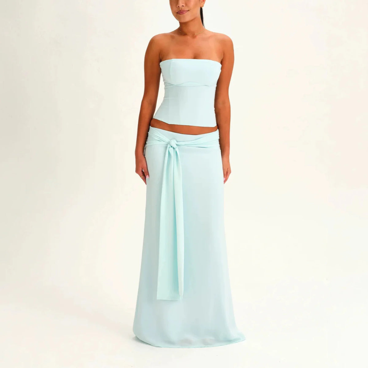 Strapless Corset Top & Tie-Front Maxi Skirt Set