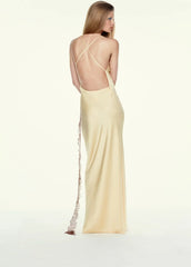 Crisscross Backless Lace Trim Satin Slip Maxi Dress