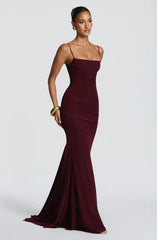 Spaghetti Strap Ruched Lace-Up Back Mermaid Gown