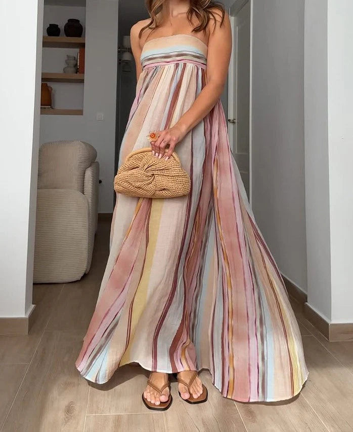 Strapless Colorful Stripe Maxi Dress