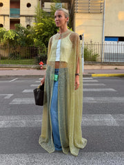 Yellow-Green Gradient Sequin Sheer Long Cardigan