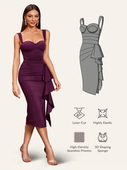 Multi-Color Wide Strap Sweetheart Ruffle Slit Midi Dress | Sexy Bodycon Evening Gown