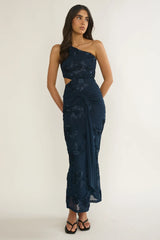 Luli One-Shoulder Cut-Out Maxi Dress Textured Navy