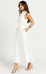 Macy Midi Dress High Neck A Line Dress in Off White