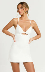 Teagan Mini Dress - Cut Out Low Back Bodycon Dress in White