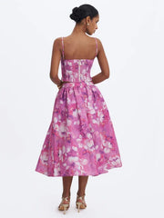 Pink Watercolor Floral Print Cami Crop Top & Midi Skirt Two-Piece Set