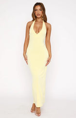 We All Want More Halter Neck Maxi Dress Lemon