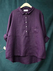 Round Neck Cotton And Linen Solid Color Top