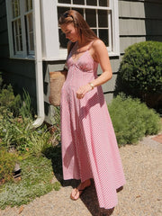 Red & White Striped V-Neck Cami Waisted Maxi Dress