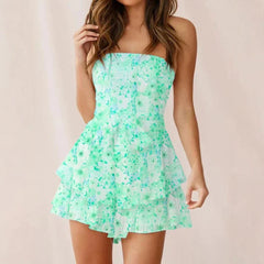 Pure Desire Hot Girl Printed Suspender Sexy Irregular Mini Dress