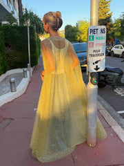 Yellow-Green Gradient Sequin Sheer Long Cardigan