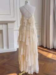 Tiered Lace Open-Back Spaghetti Strap Maxi Dress