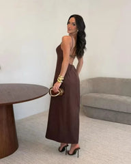 One-Shoulder Color Block Cutout Slit Maxi Dress