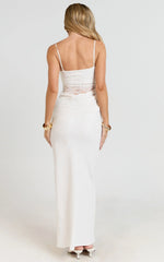Lace Panel Draped Satin Maxi Dress