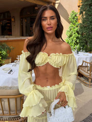 Off Shoulder Ruffled Crop Top And Tiered Skirt Set